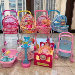 Children's Pretend Play Stroller Toy with Doll, Light and Sound, Boys and Girls Toy, Baby Birthday Gift