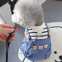 Pet Bichon Schnauzer Teddy Dog Clothes Autumn Outfit Spring and Summer Denim Four-Legged Clothing Leash Leash Ring
