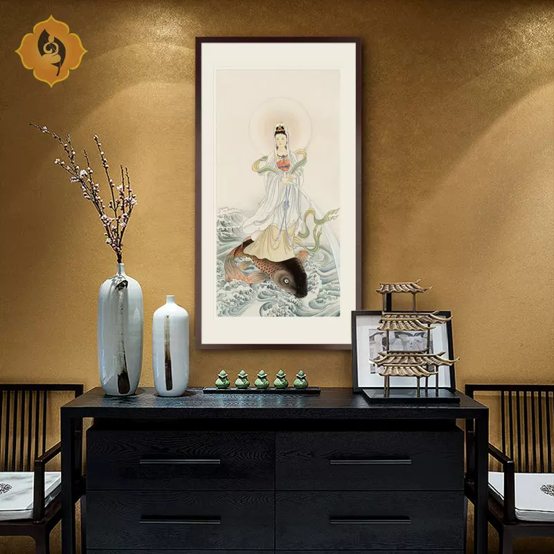 工笔人物国画华严三圣释迦三尊文殊普贤菩萨画像水陆画中式卷轴画