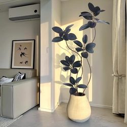 Simulated Green Plant, High-End Light Luxury Black Rubber Tree, Large Floor-Standing Fake Plant Decoration Next to the Living Room Tv Cabinet
