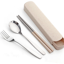 Single-Person Stainless Steel Portable Cutlery Set, Three-Piece Set with Chopsticks, Fork, Spoon, Chopstick Box, Student Storage Box