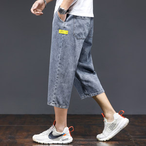 Trendy denim shorts Male 2022 new loose straight straight tide trendy brand wild handsome and handsome pants