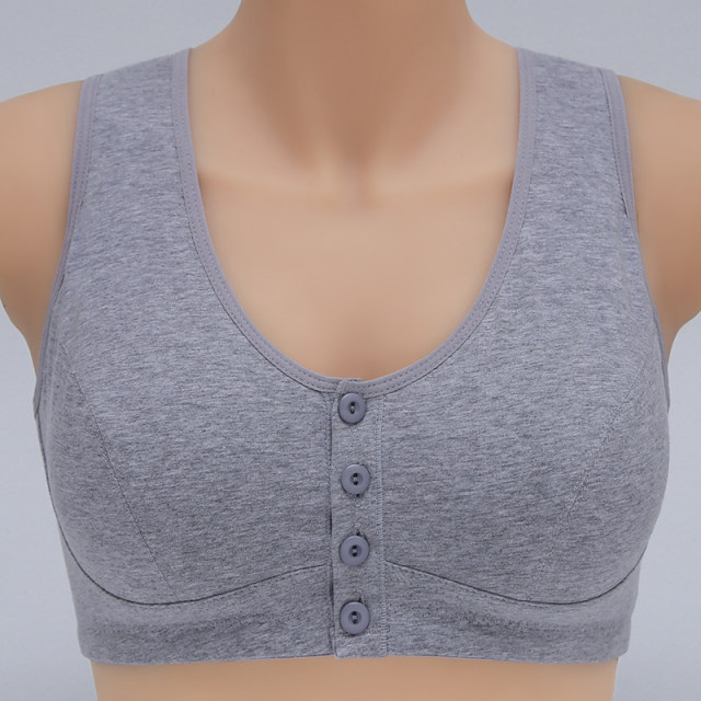 Mom underwear middle-aged and elderly buckle sports bra for women without steel ring pure cotton large size wide shoulder strap vest gathering bra