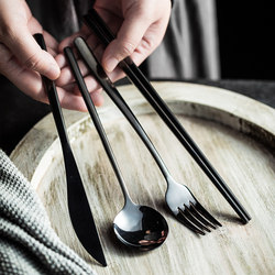 Chopsticks and Spoon Set, Stainless Steel Portable Cutlery Three-Piece Set for One Person, Western Restaurant Knife, Fork, and Spoon for Students and Office Workers