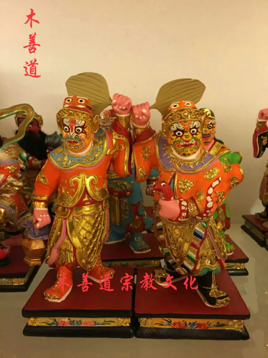 木雕神像定制花脸八家将樟木漆线雕纯手工制作20厘米木善道出品-Taobao