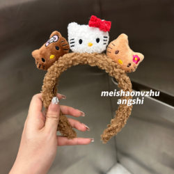 Original Kitty's Hairband, Cute Plush Doll Face-Washing Wide Headband for Women, Autumn and Winter Non-Slip Hairband with Doll Head Design