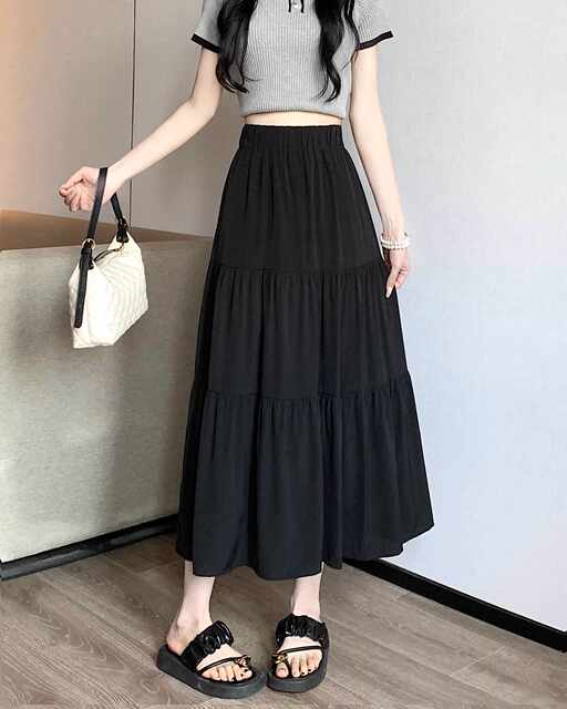 2024 spring and summer new pleated skirt for women with high waist versatile A-line skirt covering hips and making a slim fairy long skirt