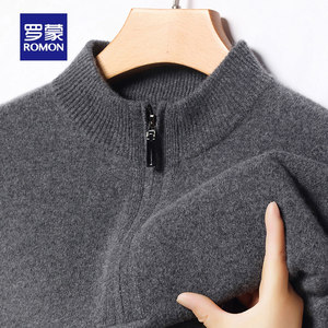 
[High-end cashmere] Romon cashmere sweater men's winter half-zip stand-up collar sweater half turtleneck sweater MF