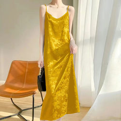 Summer New Style French-Style Suspender Mid-Length Dress, High-End Satin Jacquard Loose-Fitting Slimming Tank Dress
