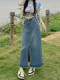 Retro denim skirt for women in summer 2025 new high-waist loose slim A-line slit straight hip skirt
