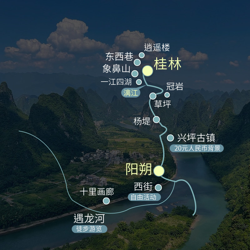 8人小团 桂林阳朔跟团游2天1晚全景漓江三星四星游船遇龙河银子岩