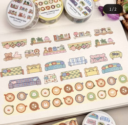 Tape Packaging｜Korean Westiez Bear Dessert Rice Ball Showa ins Korean Style Coffee Sofa Journal Collage