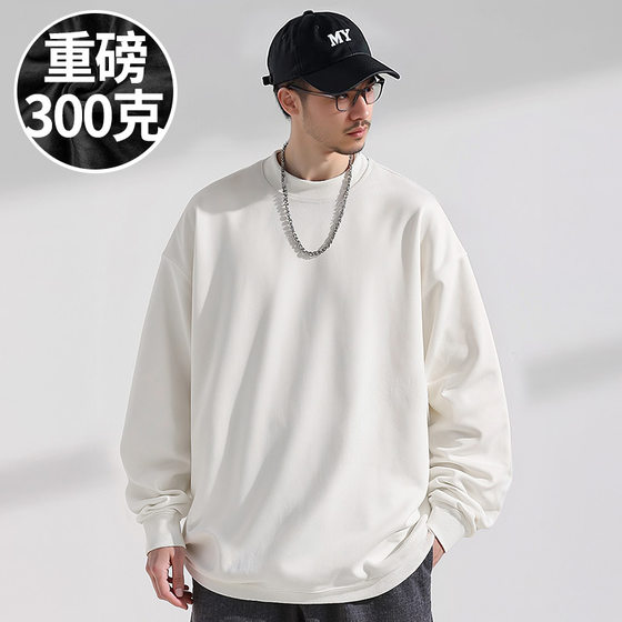 
300g heavy fat T-shirt 2025 new white bottoming long-sleeved 300*0.5kg plus fat plus size men's spring and autumn
