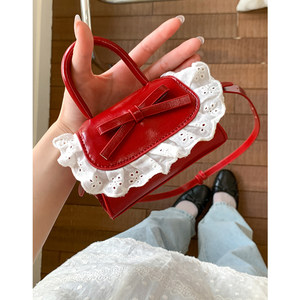 
Bow lace handbag bag for women 2025 new summer cute crossbody bag red exquisite mini bag