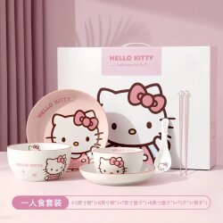 Sanrio Hello Kitty Melody Ceramic Bowl and Chopsticks Set, Household Dish Plates, Thickened High-Value Tableware