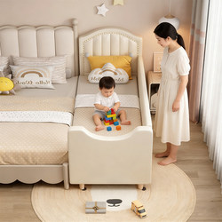 Soft-Covered Children's Splicing Bed, Solid Wood Crib, Splicing Large Bed, Baby Single Bed, Extra Wide Bedside Bed, Bedside