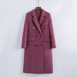 
High-end customized 2025 autumn and winter wool coat for women European station double-sided woolen coat mid-length suit dragon fruit color