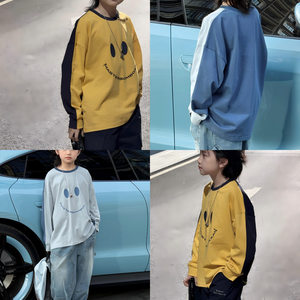 
Pola physical store children's clothing spring 286 boys and girls smiley face print front and back contrast color children's long-sleeved T-shirt