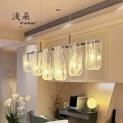 French-Style Cream-Colored Restaurant Chandelier, Light Luxury Retro Long Strip Chandelier, Bar Island Designer Glass Chandelier