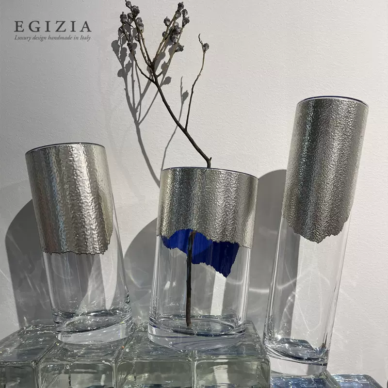 Egizia意大利进口极简镶银水晶玻璃花瓶客厅意式轻奢花器威士忌杯-Taobao