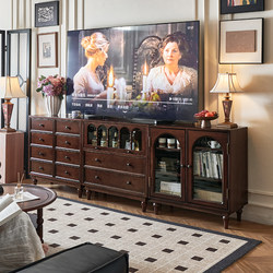 French-Style Mid-Century Tv Cabinet, Solid Wood Home Living Room Floor-Standing Side Cabinet, New Modular Combination Cabinet, Storage Display Cabinet