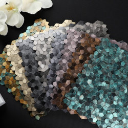 3D Three-Dimensional High and Low Surface Pentagonal Metal Mosaic Self-Adhesive Aluminum-Plastic Panel Wall Stickers for Bathroom, Bar Counter, Living Room Background Wall