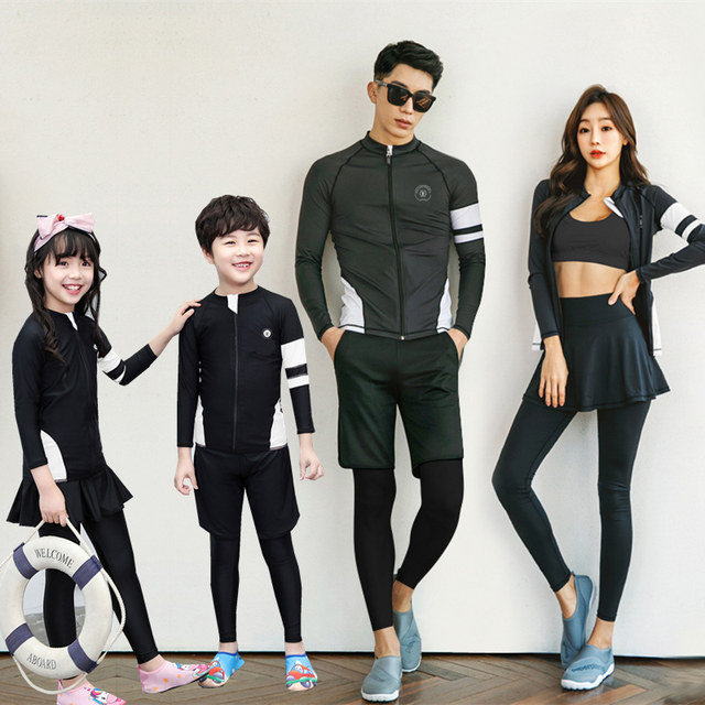 Children's swimsuit boys split girl skirt -style long -sleeved sunscreen fast dry middle children diving clothes parent -child swimsuit