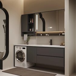 Simple Modern Light Luxury Washing Machine Integrated Cabinet Balcony Bathroom Cabinet Combination Bathroom Rock Slab Ceramic Basin Washbasin