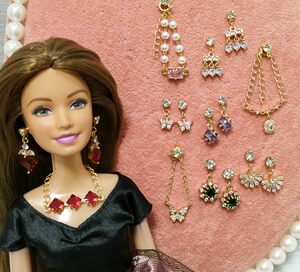 
6 points bjd doll micro-encrusted diamond high-end handmade necklace earrings 30 cm baby earrings accessories to dress up toys