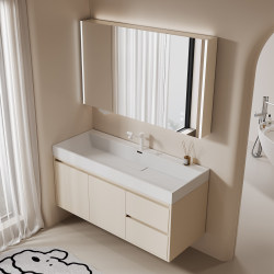 New French Cream Style Nano Microcrystalline Stone Integrated Ocean Basin Bathroom Smart Bathroom Cabinet Combination