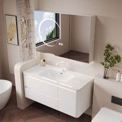 New Modern Simple White Solid Wood Smart Combination Bathroom Cabinet Bathroom Face Wash Ceramic Integrated Basin