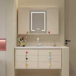 Dopamine Style Oak Smart Bathroom Cabinet Combination Bathroom Ceramic Integrated Basin Hand Wash Basin Wash Basin