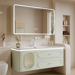 High-End French Oak Lacquered Ceramic Integrated Basin Smart Combination Bathroom Cabinet Toilet Washbasin