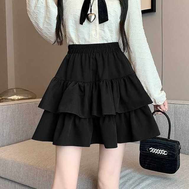 Korean large-size college style sweet girl fat mm high waist skirt summer ruffled pleated a-line short skirt ins