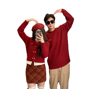 
Couple outfit autumn and winter 2025 new ins super hot sweater dress one men and one women Korean French knitted sweater trend