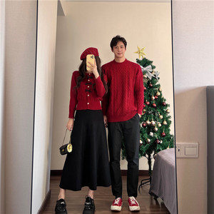 
Couple's clothing autumn and winter new super hot red New Year sweater for men and women Korean version loose French sweater jacket trendy brand