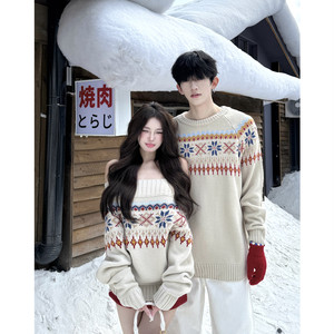 
New Year's Red Couple Outfits Autumn and Winter Ins Super Hot Sweaters for Men and Women Korean Style Loose French Knitwear Jackets Trendy Brand