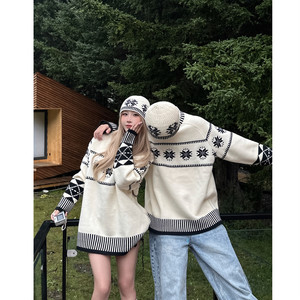 Couple outfit autumn and winter 2025 new ins super hot sweater men and women Korean loose French knitted sweater jacket trendy brand
