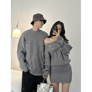 
Couple outfit autumn and winter 2025 new ins super hot sweater dress one men and one women Korean French knitted sweater trend