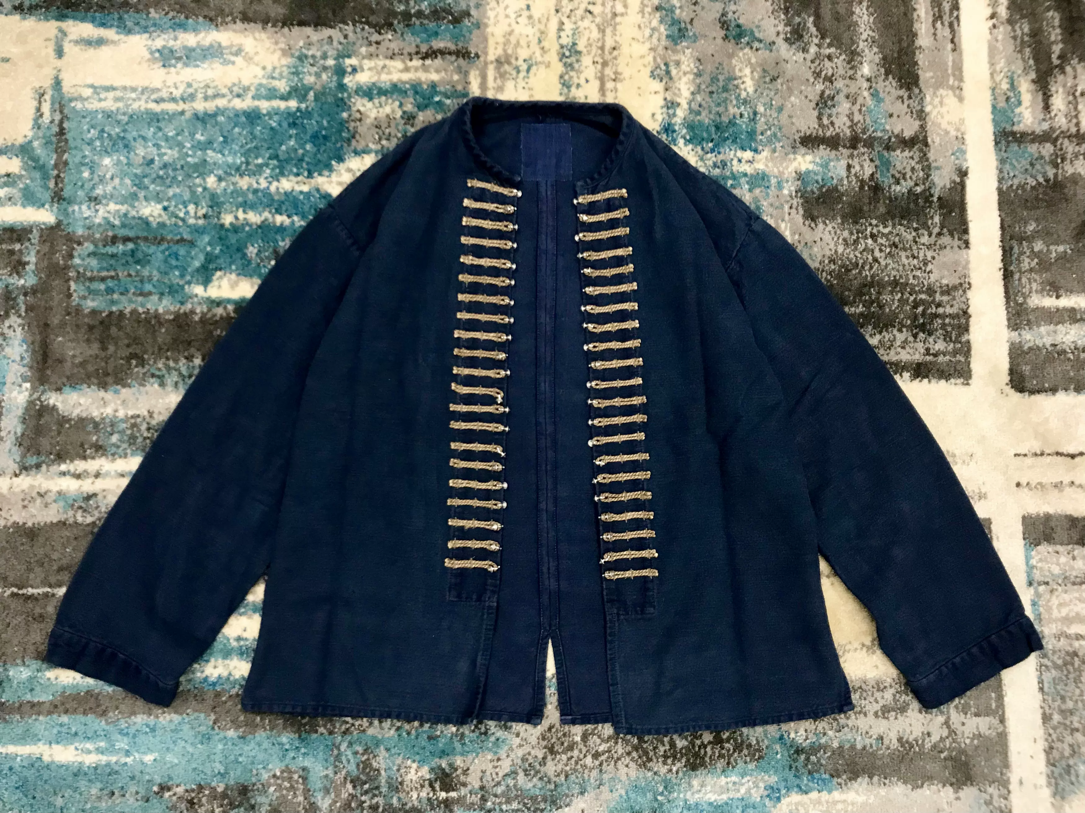 现货VISVIM 15AW ICT CHIYOU JKT 蓝染宫廷风内搭麻绳细钉编织-Taobao