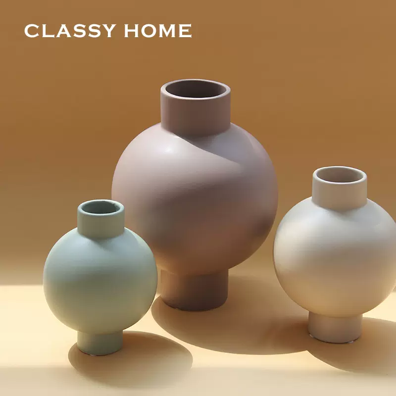 出口北欧高级莫兰迪色陶瓷花瓶 现代简约创意客餐厅民宿花器摆件-Taobao