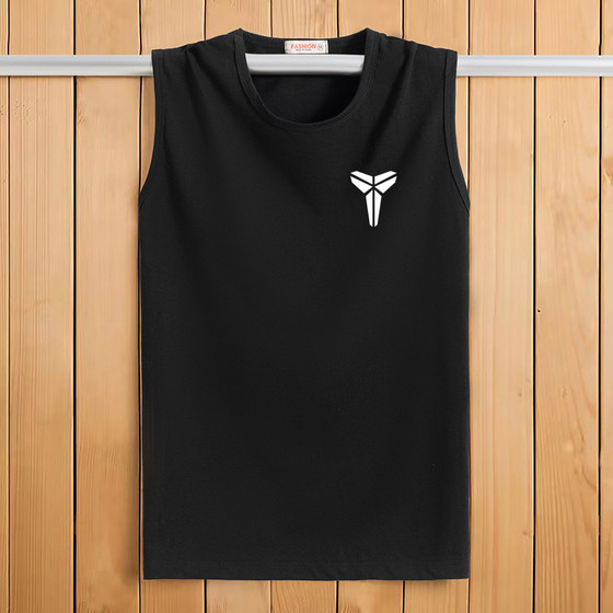 Tank Top Men's Breathable Fitness Sports Sleeveless T-shirt Pure Cotton Kam Shoulder Sweatshirt Large Round Neck Straddle Wide Shoulder Bottom Shirt