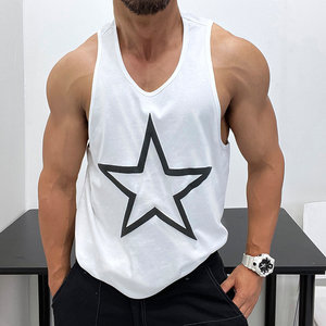 Simple design! Excellent ready-to-wear pure cotton sports vest sleeveless T-shirt muscular man showing loose and strong figure
