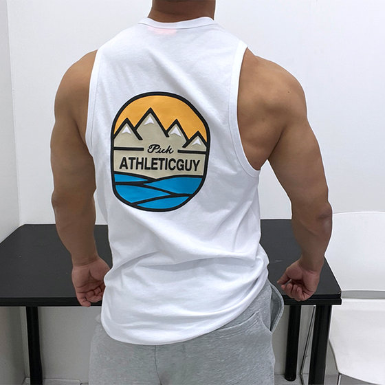 
Pure cotton good fabric! Full cotton micro loose vest sleeveless T-shirt sports muscular men's fitness sports beach repair