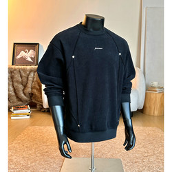 American-Style Deconstructed Rivet Fleece Sweatshirt for Men, Winter Trendy Brand, Loose Fit, Thickened Base Layer, Men's Regular Shoulder Inner Wear Top