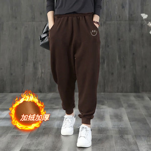 
2024 autumn and winter new style plus velvet trousers for women loose large size casual sports Haruna carrot pants warm bloomers