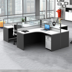 White Staff Office Desk for 2/4/6 People, Corner L-Shaped Cubicle Partition Workstation Combination