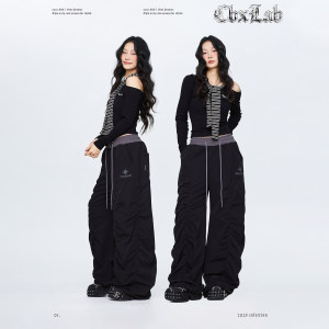 
CBXLAB street dance trendy brand pleated 'pile pants' black versatile quick-drying jazz sweatpants American casual pants