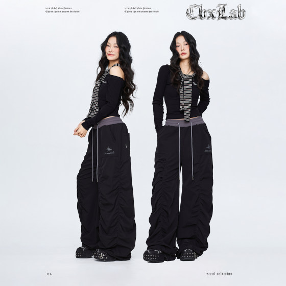 
CBXLAB street dance trendy brand pleated 'pile pants' black versatile quick-drying jazz sweatpants American casual pants
