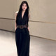 Black high-end V-neck halter neck dress for women early autumn outfit 2025 new temperament waist-hugging A-line long skirt